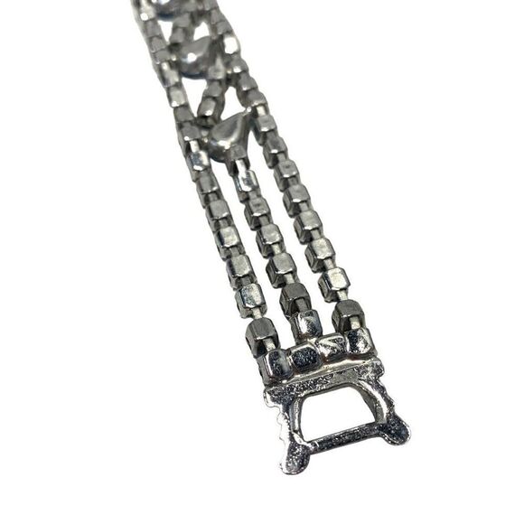 Vintage 50s Dazzling Blue Brilliant AB Prong Set Glass Rhinestones 4Row Bracelet - Picture 6 of 10